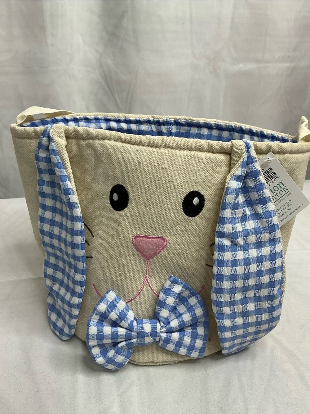 0017 - Canvas Bunny Tote for Kids in Cream with Blue Gingham Accents